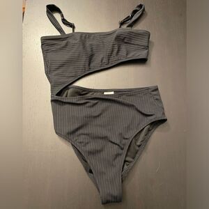 Shade & Shore Black Ribbed Cutout One Piece High Waist Adjustable Straps Size M